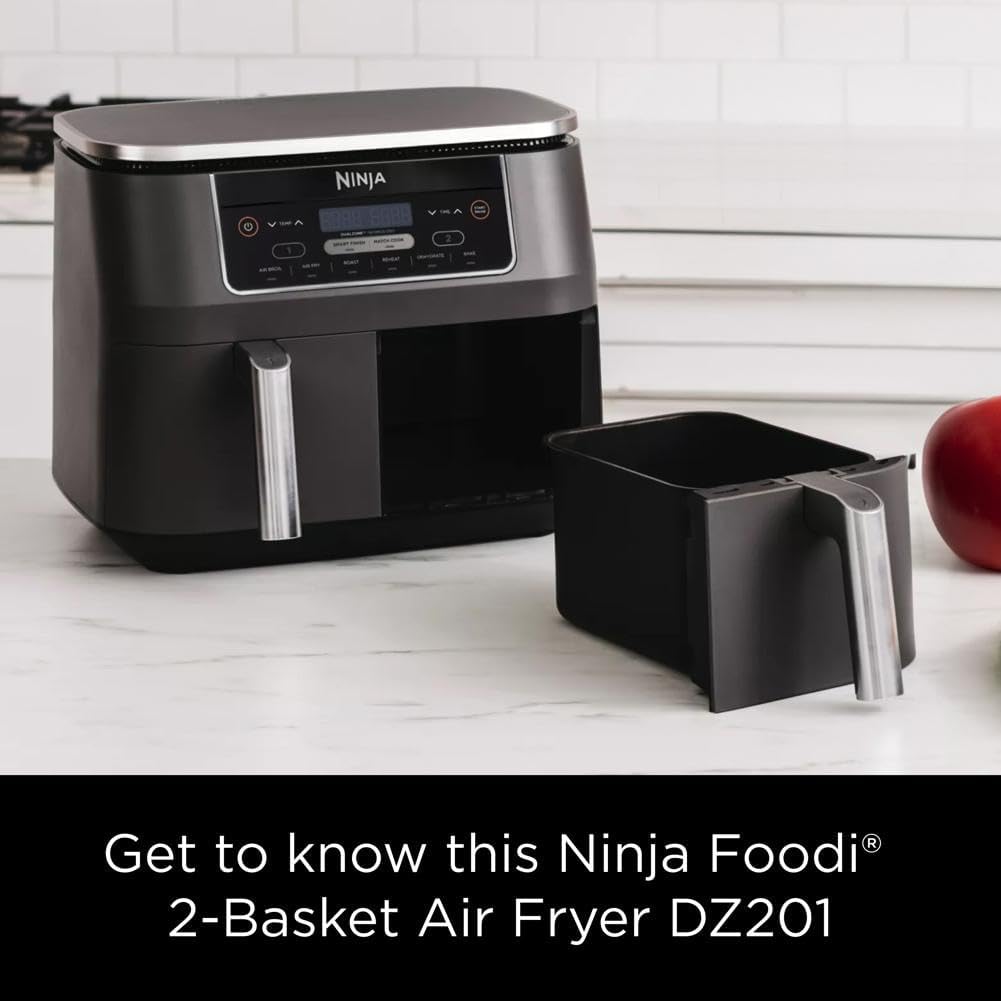 Ninja Air Fryer, Thermometer, Roast, Bake, Air Fry, Crisps, Broil, Reheats, Keep Warm, 10-in-1, Fries, Frozen Food, Veggies, and Meat, Quick Meals, Healthy Meals, Less Oil, 10 QT, Grey, DZ550
