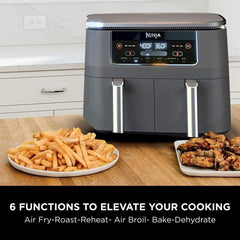 Ninja DZ071 Foodi 6-in-1 FlexBasket Air Fryer with 7-QT MegaZone & Basket Divider for Large Proteins & Full Meals, Smart Finish Cook 2 Foods 2 Ways, Family Sized Capacity, Air Fry, Roast & More, Black