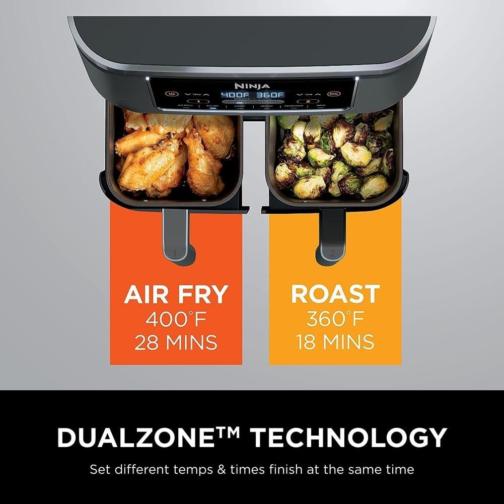 Ninja Air Fryer, Thermometer, Roast, Bake, Air Fry, Crisps, Broil, Reheats, Keep Warm, 10-in-1, Fries, Frozen Food, Veggies, and Meat, Quick Meals, Healthy Meals, Less Oil, 10 QT, Grey, DZ550