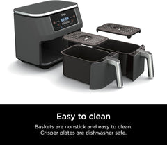Ninja Air Fryer, Thermometer, Roast, Bake, Air Fry, Crisps, Broil, Reheats, Keep Warm, 10-in-1, Fries, Frozen Food, Veggies, and Meat, Quick Meals, Healthy Meals, Less Oil, 10 QT, Grey, DZ550