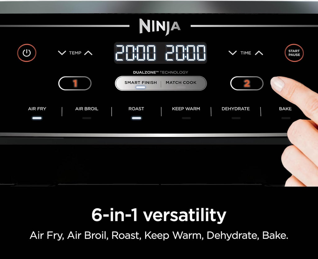 Ninja DZ401 Foodi 10 Quart 6-in-1 DualZone XL 2-Basket Air Fryer with 2 Independent Frying Baskets, Match Cook & Smart Finish to Roast, Broil, Dehydrate for Quick, Easy Family-Sized Meals, Grey