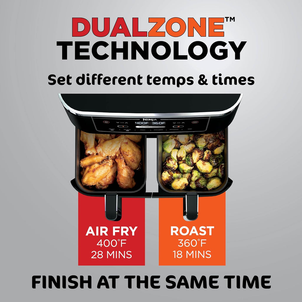 Ninja Air Fryer, Thermometer, Roast, Bake, Air Fry, Crisps, Broil, Reheats, Keep Warm, 10-in-1, Fries, Frozen Food, Veggies, and Meat, Quick Meals, Healthy Meals, Less Oil, 10 QT, Grey, DZ550
