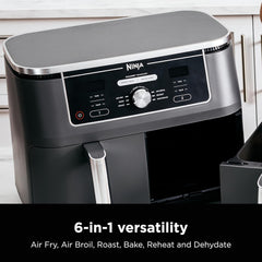 Ninja Air Fryer, Thermometer, Roast, Bake, Air Fry, Crisps, Broil, Reheats, Keep Warm, 10-in-1, Fries, Frozen Food, Veggies, and Meat, Quick Meals, Healthy Meals, Less Oil, 10 QT, Grey, DZ550