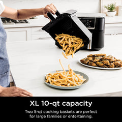 Ninja DZ071 Foodi 6-in-1 FlexBasket Air Fryer with 7-QT MegaZone & Basket Divider for Large Proteins & Full Meals, Smart Finish Cook 2 Foods 2 Ways, Family Sized Capacity, Air Fry, Roast & More, Black