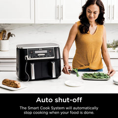 Ninja DZ401 Foodi 10 Quart 6-in-1 DualZone XL 2-Basket Air Fryer with 2 Independent Frying Baskets, Match Cook & Smart Finish to Roast, Broil, Dehydrate for Quick, Easy Family-Sized Meals, Grey