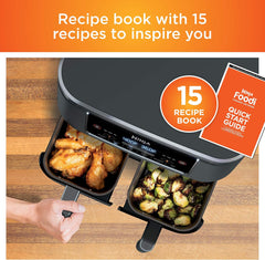 Ninja Air Fryer, Roast, Bake, Air Fry, Crisps, Broil, Reheats, Keep Warm, 10-in-1, Fries, Frozen Food, Veggies, and Meat, Quick Meals, Healthy Meals, Less Oil, 10 QT, Black, DZ302