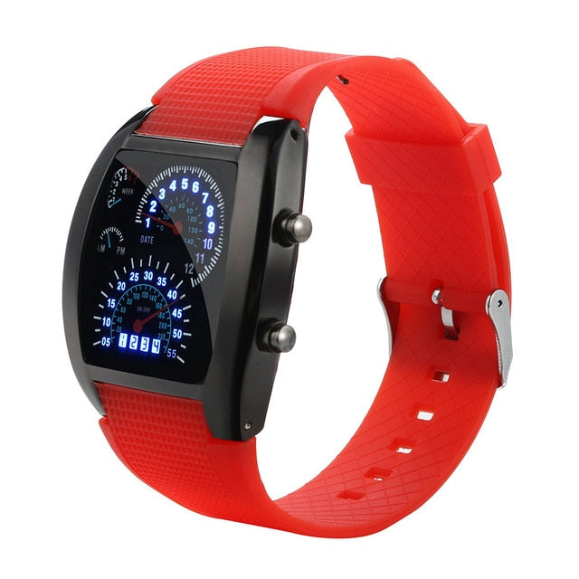 Men's wacthes Fashion LED Light Flash Turbo Speedometer Sports Car Dial Meter Watch Simple design Wristwatches relogio masculino