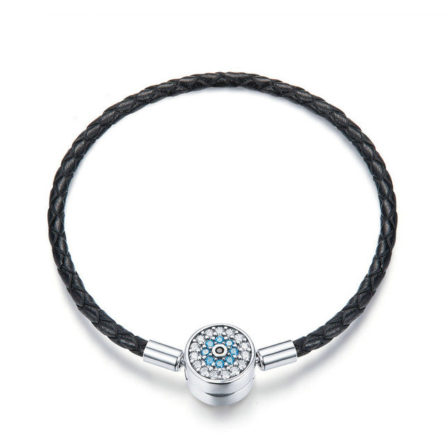Pulseira 925 Sterling Silver Bracelet Femme Snowflake Heart Blue Eye Femme Snake Chain Bracelets & Bangles Women Jewelry