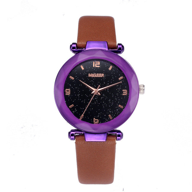 Starry Sky Women Wacthes Top Brand Luxury Casual Quartz Leather Watchband Strap Clock Analog Wrist Watch for female reloj mujer