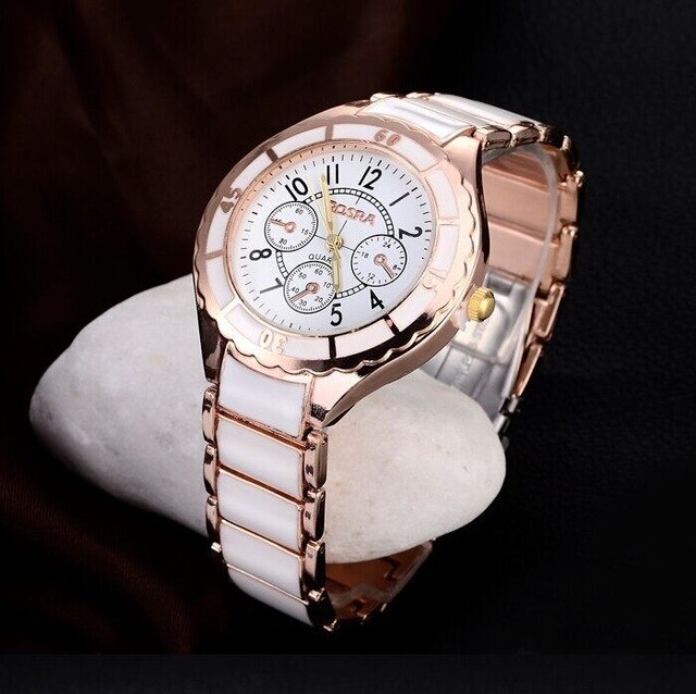 New Elegant Watch Stainless Steel Round Dial Quartz Sport Watches Women Fashion White Face Luxury style wacthes relogio feminino