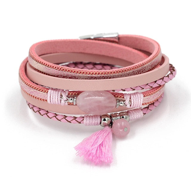VONNOR Jewelry Boho Bracelets for Women Leather Wrap Bracelet Stone Tassel Charm Bracelets autumn Winter Femme Accessories